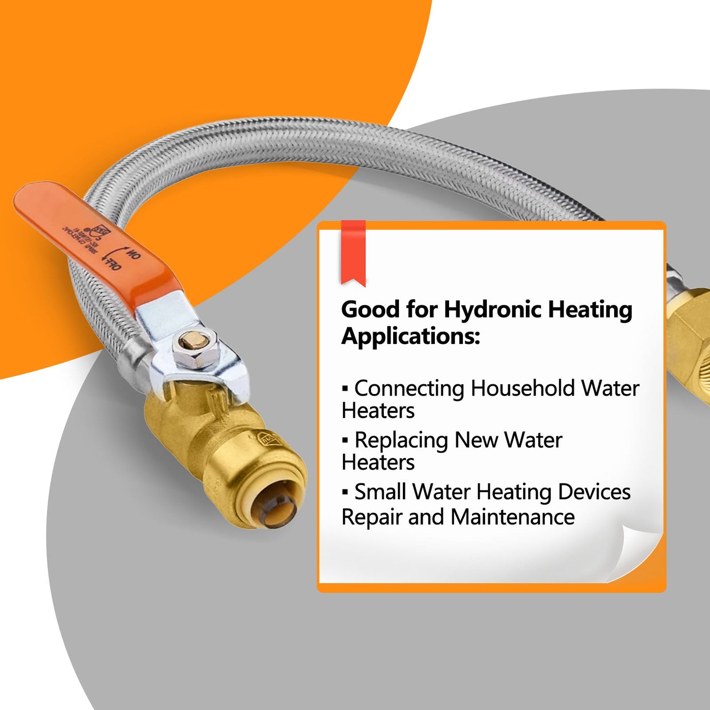 10 Pcs 3/4" Push fit x 3/4" FIP, 15" Flexible Water Heater Connector Hose, with Ball Valve