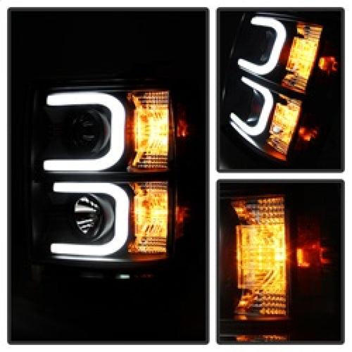 Spyder Chevy Silverado 1500 14-16 Projector Headlights Light Bar DRL Blk PRO-YD-CS14-LBDRL-BK OffRoadUSA.com