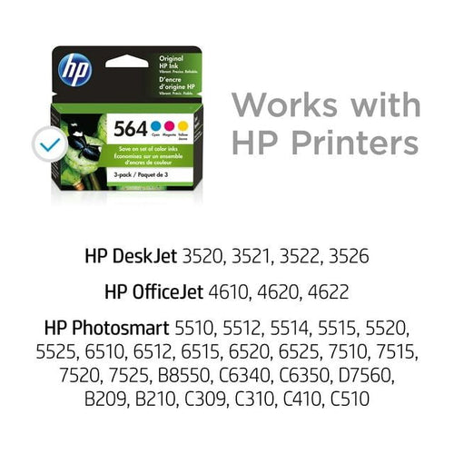 HP 564 Ink Cartridges - Cyan, Magenta, Yellow, 3 Cartridges (N9H57FN) EasyOptionXY LLC