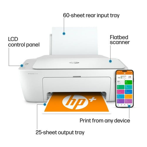 Restored HP DeskJet 2752 Wireless AllinOne Color Inkjet Printer NO INK (White) (Refurbished) EasyOptionXY LLC
