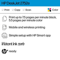 Restored HP DeskJet 2752 Wireless AllinOne Color Inkjet Printer NO INK (White) (Refurbished) EasyOptionXY LLC