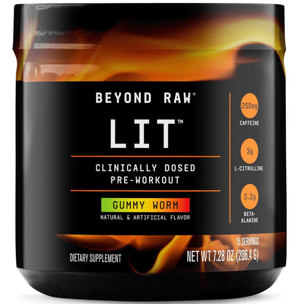 Beyond Raw? LIT? Pre-Workout Powder, Gummy Worm, 250mg Caffeine, 7.44 oz EasyOptionXY LLC