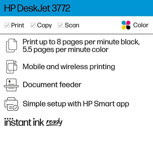 HP DeskJet 3772 All-in-One Wireless Color Inkjet Printer, 6 Months FREE ink with HP Instant Ink EasyOptionXY LLC