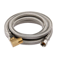 10ft Dishwasher Hose, with Attached 90 Degree 3/8" Comp x 3/8" MIP elbow, Premium Stainless Steel