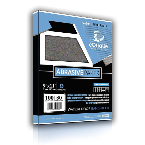 80 Grit Sandpaper – 100 Pack, 9x11 in, Wet or Dry Use eQualle Sandpaper