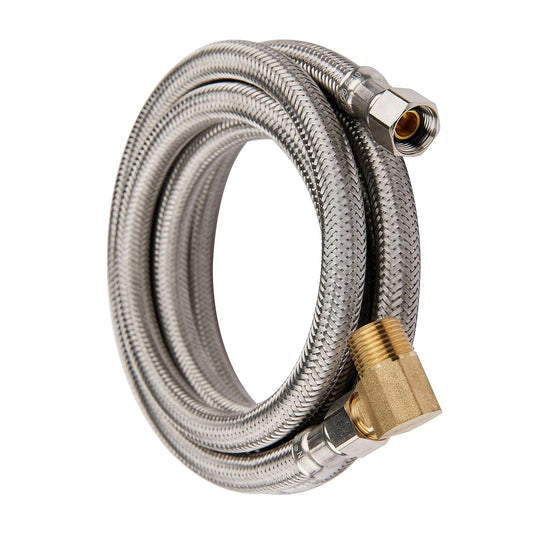 10ft Dishwasher Hose, with Attached 90 Degree 3/8" Comp x 3/8" MIP elbow, Premium Stainless Steel
