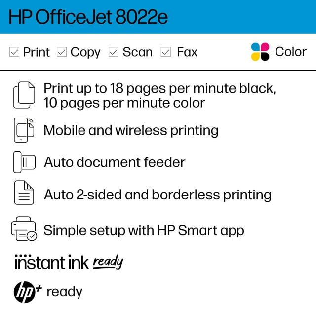 Restored HP OfficeJet 8022e All-in-One Wireless Color Inkjet Printer - 6 Months Free Instant Ink with HP+ (Refurbished) EasyOptionXY LLC