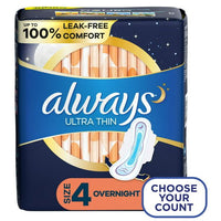 Always Ultra Thin Overnight Pads with Wings; Size 4 Overnight 36 Count EasyOptionXY LLC