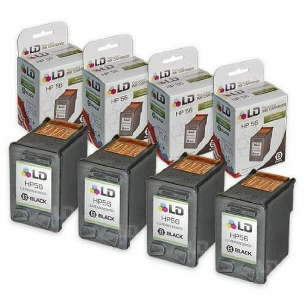 LD Remanufactured Replacement for HP 56 C6656AN Black Ink Cartridge 4-Pack for DeskJet 450, 450cbi, 450ci, 450wbt, 5150, 5150v, 5150w, 5151, 5550, 5550v, 5551, 5650, 5650v, 5650w, 5655, 5850, 5850w EasyOptionXY LLC