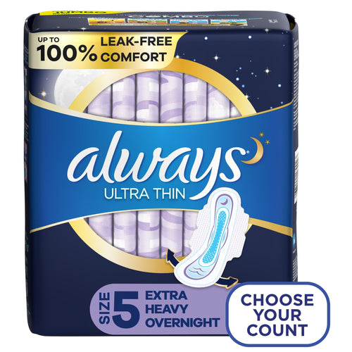 Always Ultra Thin Extra Heavy Overnight Pads with Wings; Size 5 Unscented 34 CT EasyOptionXY LLC