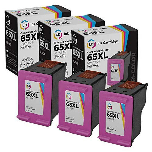 LD Remanufactured Replacement for HP 65XL / N9K03AN High Yield Color Ink Cartridge 3-Pack for DeskJet 2622, 2624, 2632, 2634, 2635, 2652, 2655, 3722, 3730, 3732 & ENVY 5010, 5020, 5032, 5052, 5055 EasyOptionXY LLC