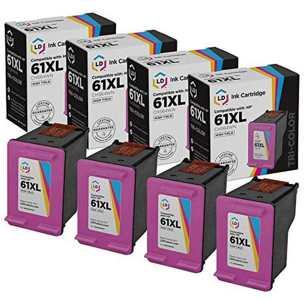 LD Remanufactured Replacement for HP 61XL CH564WN High Yield Tri-Color Ink Cartridge 4-Pack for DeskJet 1000, 1010, 1011, 1012, 1015, 1050, 1051, 1055, 1056, 1510, 1511, 1512, 1513, 1514, 2050, 2510 EasyOptionXY LLC