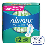 Always Ultra Thin Pads Long Absorbency Unscented with Wings; Size 2 42 Ct EasyOptionXY LLC