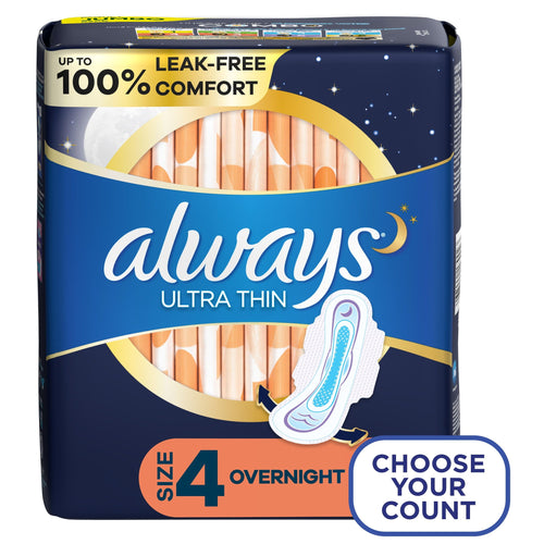 Always Ultra Thin Pads Overnight Absorbency Unscented with Wings; Size 4, 50 Count EasyOptionXY LLC