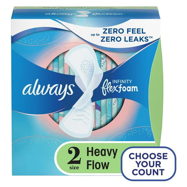 Always Infinity Feminine Pads for Women Heavy with Wings Unscented Size 2 32 Ct EasyOptionXY LLC