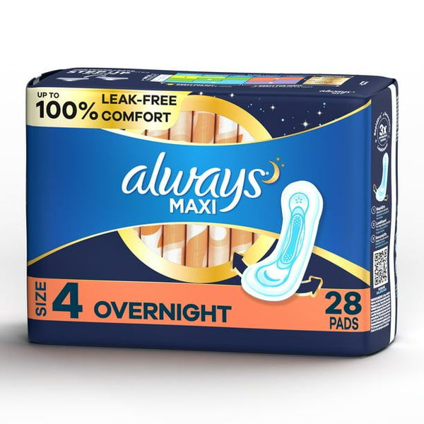 Always Maxi Overnight Pads Without Wings Unscented; Size 4 28 CT EasyOptionXY LLC