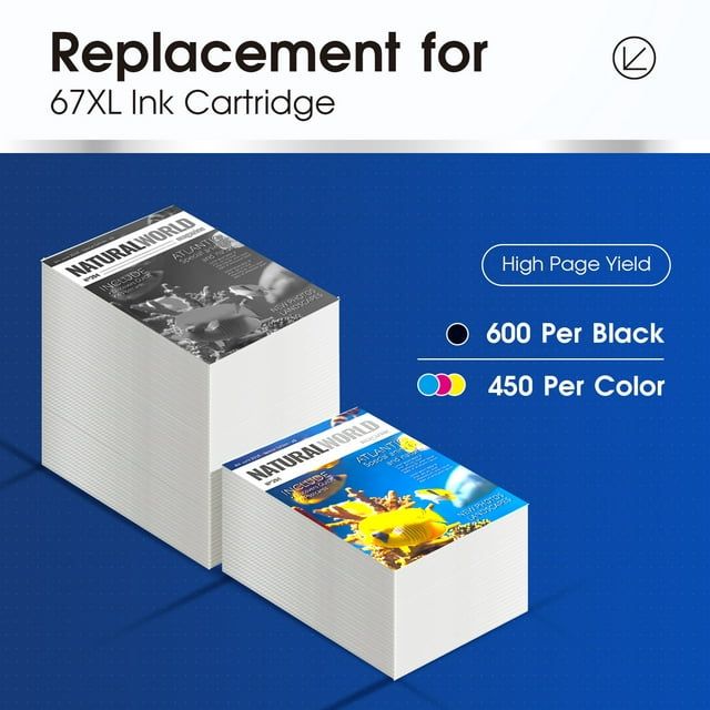 67 XL Ink Cartridge for HP Ink 67 67XL for HP 67 Ink Cartridge for HP DeskJet 2755 2700 2752 HP Envy 6055 6045 6000 6458 Printer(1 Black,1 Tri-Color)