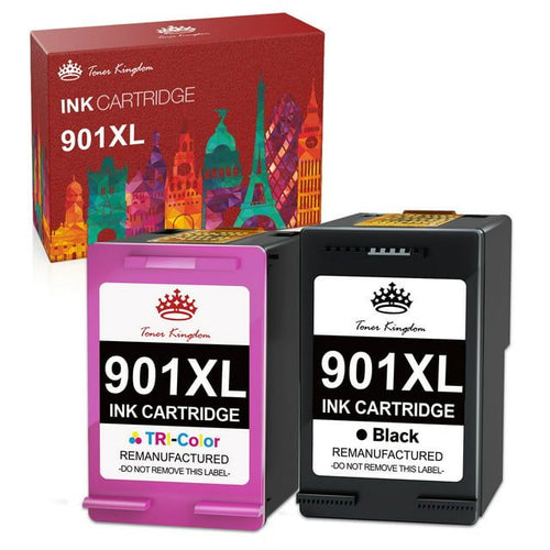 Tonerkingdom Inks-2PK Replacement for HP 901XL Ink 901 Ink Cartridge Set: 1 Black & 1 Color For use in HP: G510a, G510g, G510n, J4524, J4540, J4550, J4580, J4624, J4660, J4680 EasyOptionXY LLC
