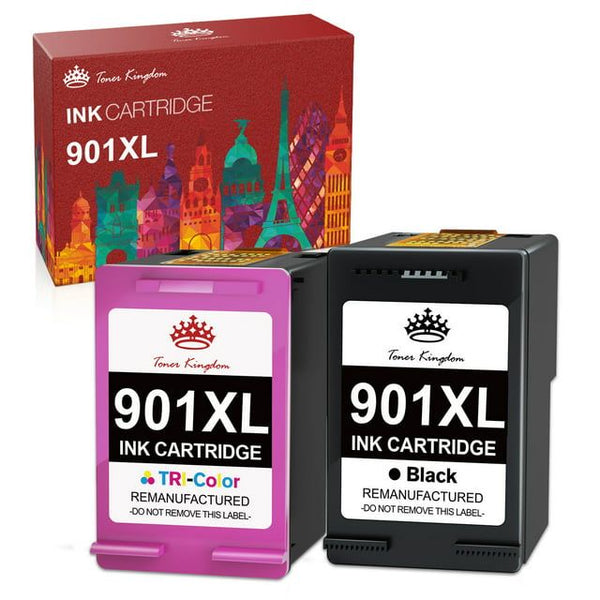 Tonerkingdom Inks-2PK Replacement for HP 901XL Ink 901 Ink Cartridge Set: 1 Black & 1 Color For use in HP: G510a, G510g, G510n, J4524, J4540, J4550, J4580, J4624, J4660, J4680 EasyOptionXY LLC