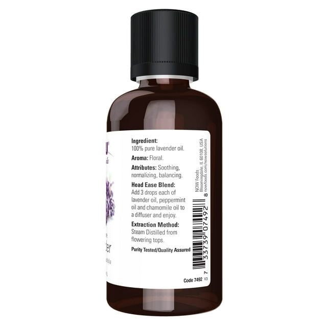 NOW Essential Oils, Lavender Oil, Soothing Aromatherapy Scent, Steam Distilled, 100% Pure, Vegan, Child Resistant Cap, 2-Ounce EasyOptionXY LLC