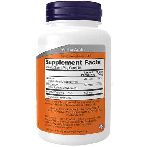 NOW Supplements, NAC (N-Acetyl Cysteine) 600 mg with Selenium & Molybdenum, 250 Veg Capsules EasyOptionXY LLC