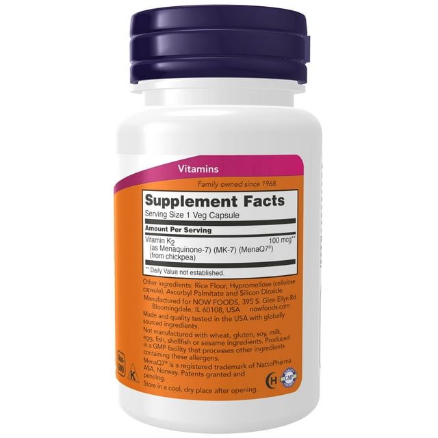 NOW Supplements, MK-7 Vitamin K-2 100 mcg, Cardiovascular Support*, Supports Bone Health*, 60 Veg Capsules EasyOptionXY LLC