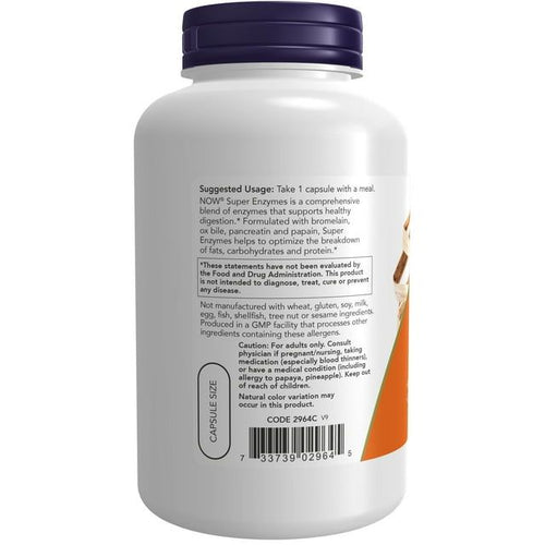 NOW Supplements, Super Enzymes, Formulated with Bromelain, Ox Bile, Pancreatin and Papain, Super Enzymes,180 Capsules EasyOptionXY LLC