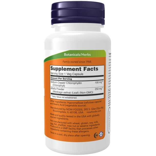 NOW Supplements, Chlorophyll 100 mg with Alfalfa Powder, Green Superfood, 90 Veg Capsules