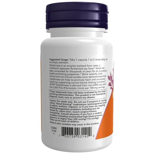 NOW Supplements, Nattokinase 100 mg (from Non-GMO Soy) with 2,000 FUs of Activity, 60 Veg Capsules EasyOptionXY LLC