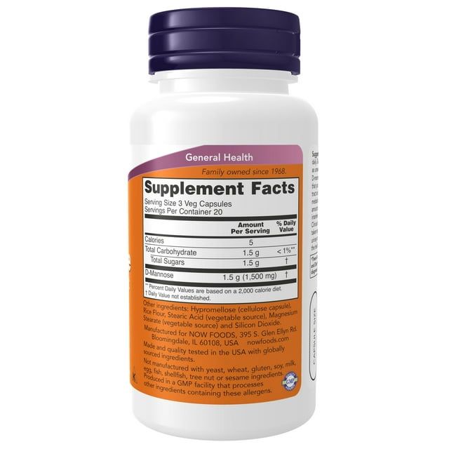 NOW Supplements, D-Mannose 500 mg, Non-GMO Project Verified, Healthy Urinary Tract*, 60 Veg Capsules EasyOptionXY LLC