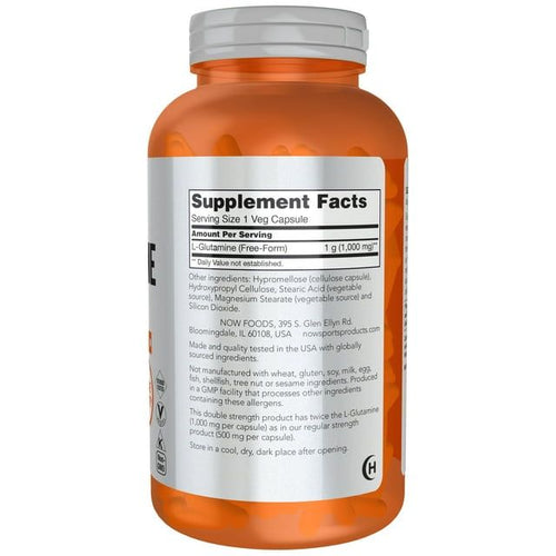NOW Sports Nutrition, L-Glutamine, Double Strength 1,000 mg, Amino Acid, 240 Veg Capsules EasyOptionXY LLC
