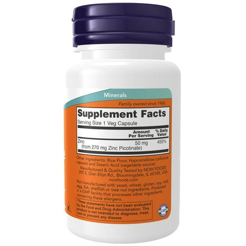 NOW Supplements, Zinc Picolinate 50 mg, Supports Enzyme Functions*, Immune Support*, 60 Veg Capsules EasyOptionXY LLC