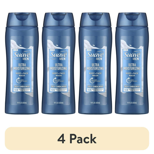 Suave Men Face & Body Wash, with Shea Butter & Coconut Oil, All Skin Types 18 oz(4 pack) EasyOptionXY LLC