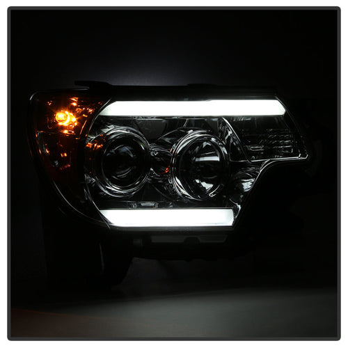 Spyder Toyota Tacoma 12-16 Projector Headlights Light Bar DRL Smoke PRO-YD-TT12-LBDRL-SM OffRoadUSA.com
