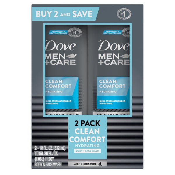 Dove Men+Care Clean Comfort Hydrating Face and Body Wash Twin Pack, 18 fl oz EasyOptionXY LLC