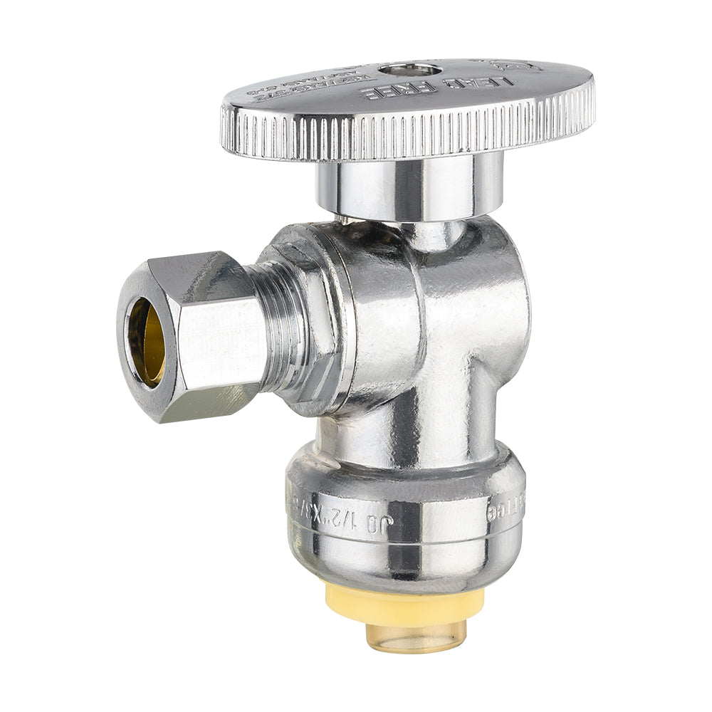 10 Pcs 1/2" Push Connect x 3/8" OD Compr. Angle Stop Valve, 1/4 Turn (Lead Free)