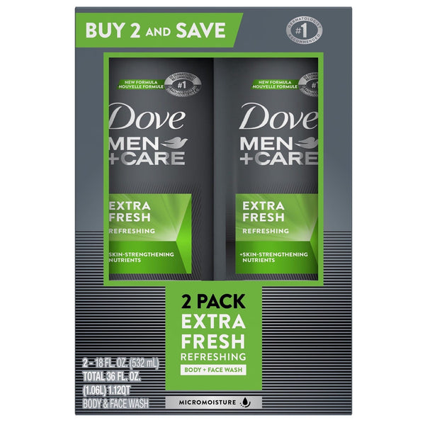 Dove Men+Care Extra Fresh Refreshing Hydrating Face and Body Wash Twin Pack, 18 fl oz EasyOptionXY LLC