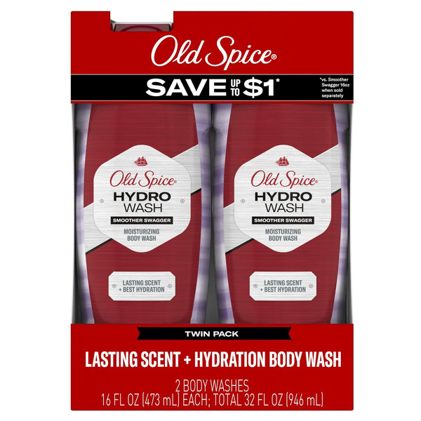 Old Spice Men's Body Wash Moisturizing Hydro Wash Smoother Swagger, 16 fl oz, Pack of 2 EasyOptionXY LLC