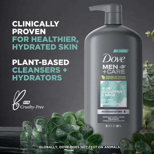 Dove Men+Care Relaxing Hydrating Face and Body Wash, Blue Eucalyptus and Birch, 30 fl oz EasyOptionXY LLC