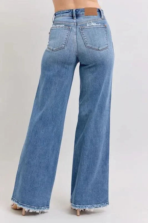 Judy Blue Raw Hem Wide Leg Jeans HTO Apparel
