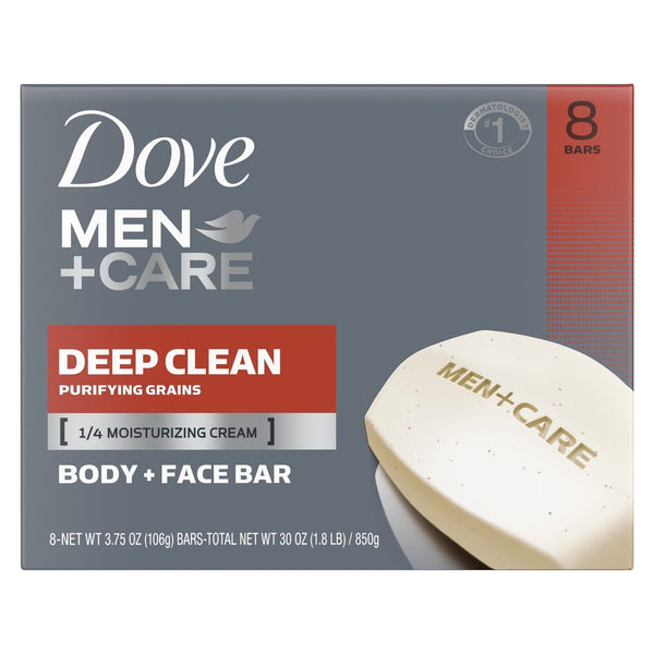 Dove Men+Care Body + Face Bar Purifying Grains, Deep Clean, 3.75 oz (8 Bars) EasyOptionXY LLC