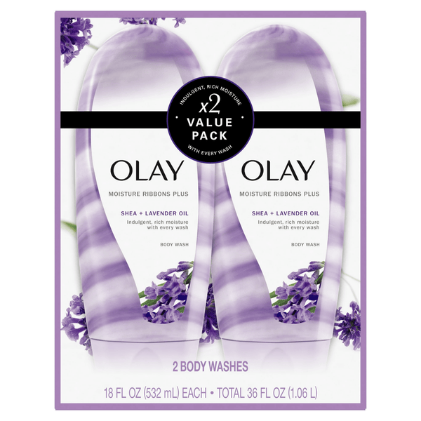 Olay Moisture Ribbons Plus Shea + Lavender Oil Body Wash for All Skin Types, 18 fl oz, Twin Pack EasyOptionXY LLC
