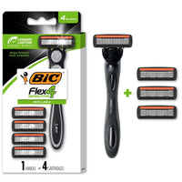 BIC Flex 4 Refillable Razors for Men, 4 Blade, 1 Handle + 4 Cartridges, 5 Piece Set EasyOptionXY LLC