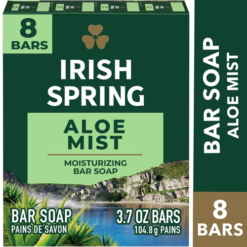 Irish Spring Aloe Bar Soap for Men, Aloe Mist Mens Bar Soap, 8 Pack, 3.7 Oz Soap Bars EasyOptionXY LLC