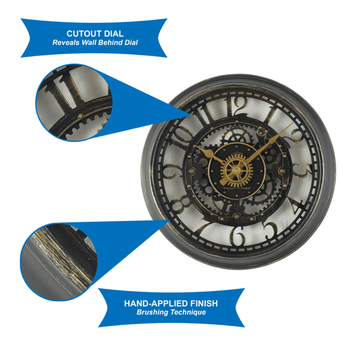 Mainstays Indoor Round 11.5" Oil Rubbed Bronze Cutout Gear Industrial Analog Wall Clock with Arabic Numbers EasyOptionXY LLC