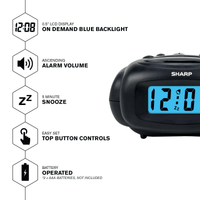 SHARP Digital Alarm Clock, Black, LCD Display, Battery Operated, Small, Travel Clock EasyOptionXY LLC