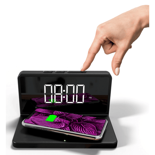 Premier LED Digital Alarm Clock and Wireless Mobile Phone Charger for Home, Office, Black EasyOptionXY LLC