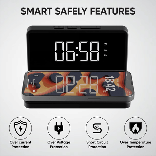Premier LED Digital Alarm Clock and Wireless Mobile Phone Charger for Home, Office, Black EasyOptionXY LLC