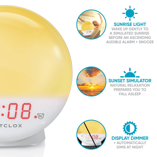 Westclox 5" White Electric Sunrise Simulator Alarm Clock with Digital LED Display and Dimmable Nightlight EasyOptionXY LLC