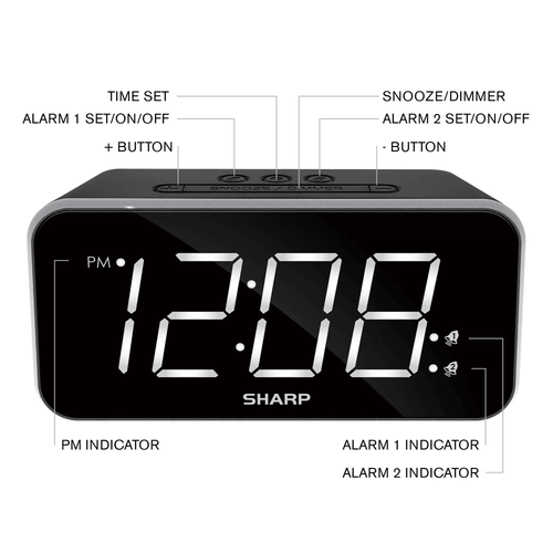 SHARP Dual Alarm Clock with Jumbo Easy to Read 1.8' White LED Display, Black Case EasyOptionXY LLC